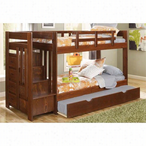 Chelsea Home Furniture 361542-tr Twin / Doubled Reversible Stair  Bunk Channel With Trundle In Dark