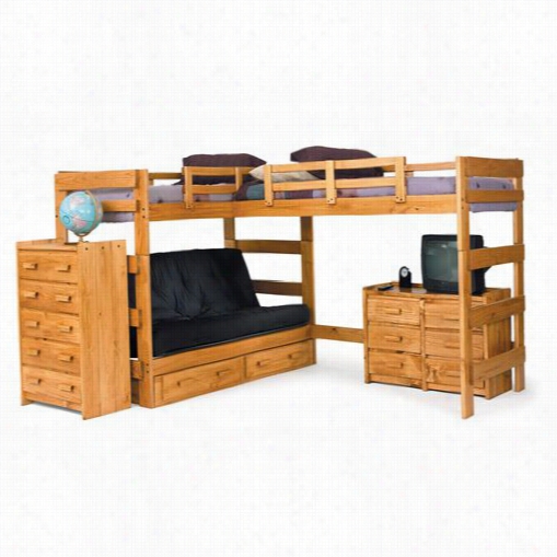 Chelsea Home Furniture 3662001-s L Shaped Twin / Futon Loft Bed With Underbed S Torage In Honey