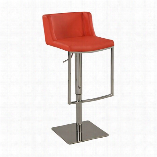 Chintaly Imports 0886-as-red Pneumatic Gas Lift Adjustable Height Stool In Chrome With Red Pu Upholstery