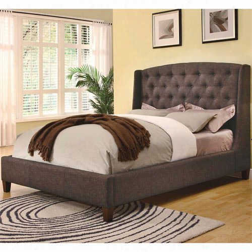 Coaster Funiture 300247ke King Low Profile Dark  Upholstered Bed With Exposed Wodo Bun Feet