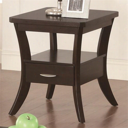 Coaster Furniture 702507 Occasional Arrange Flared Leg End Table In Espresso With Drawer