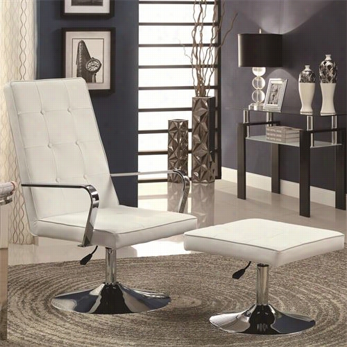 Coaster Equipage 902110 Clntemporary Chair And Ottoman Swivel Set In White/chrome