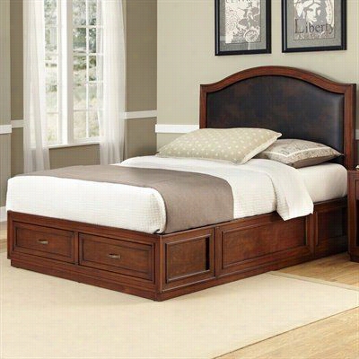 Home Styles 5545-500a Duet Platform Queen Camelback Bed With Brown Leather Inset In Rustic Cherry