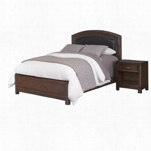 Home Styles 5549-5026a Crescent Hill Queen Leather Upholstered Bed And Nihht Stand In Two-tone Tortoise Shell