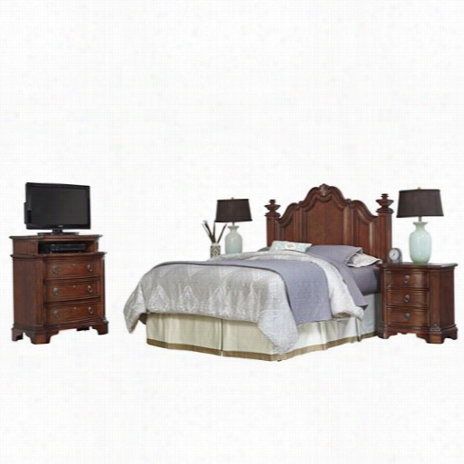 Home Styles 5575-50221 Santiago Queen/full Headboard, Two Night Stands And Media Chest In Cognac