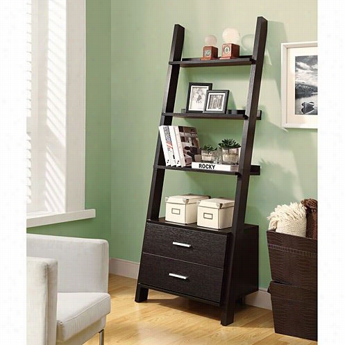 Monarch Specialties I2542 69""h Ladder Bookcase With 2 Storage Drawers In Capppuccino