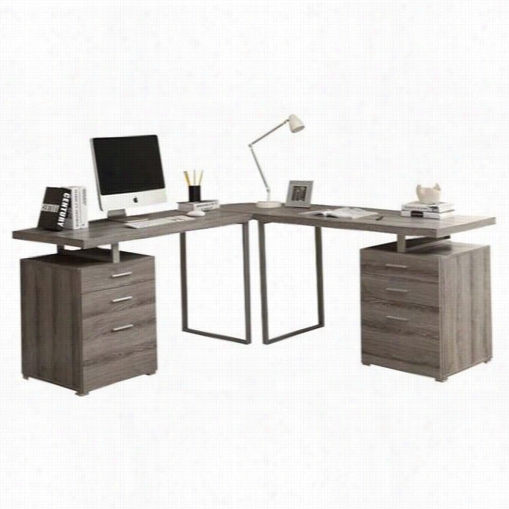 Monarch Specialties I7326-3 Reclaimed-look 3 Pieces Desk Set In Dark Taupe