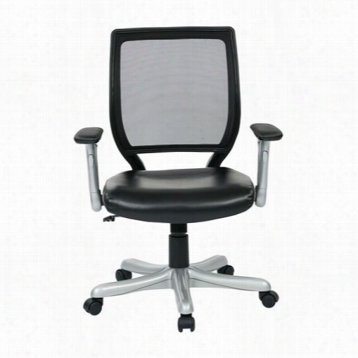 Office Star Emh5102jr5-ec3 Woven Mesh Baack And Leather Or Mesh Seat Chair In Silver And Black