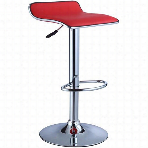 Powell Furniture 208-847x Adjustable Height Bar Stool In Red Faux Leeather And Chrome - Set Of 2