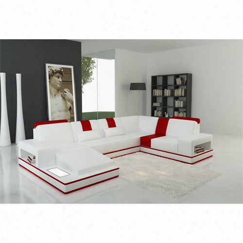 Vig Furniture Vgev5075 Divani Casa Recent Bonded Leather Setional Sofa In White/red