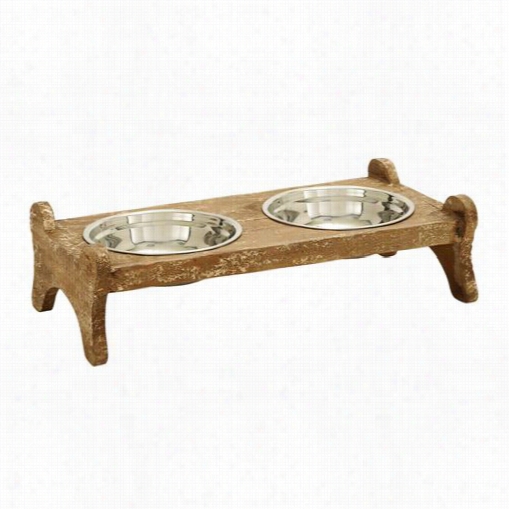 Woodland Imports 69286 Haandcrafted Bowl Pet Feeder With Shaped Like A Bone