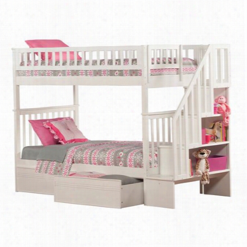 Atlantic Furniture Ab56612 Woodladn Twin  Over Twin Staircas E Bunk Bed Ith 2 Flat Panel Bed Drawers