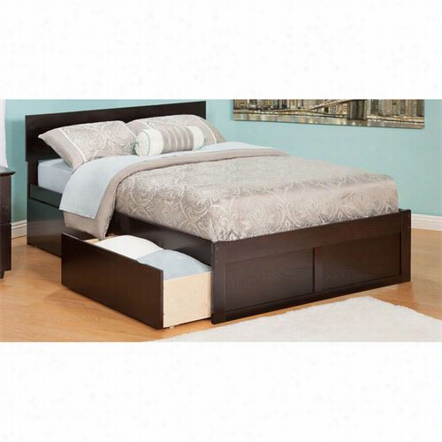 Atlantic Furnture Ar814211 Orlando  Quene Bed With Flat Panel Footboard And 2  Urban Bed Drawers