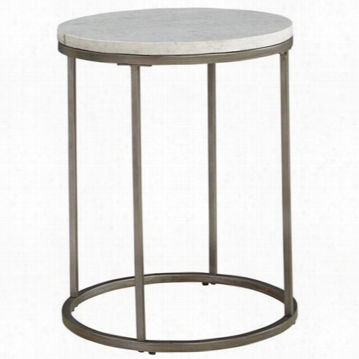 Casana 836-035-mbw-035 Alana Round End Table In  Natural Steel With Whit Marble Top