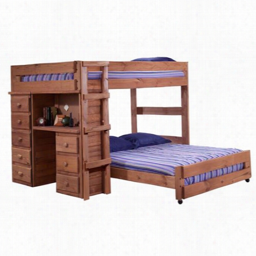 Chelsea Home Furni Ture 315005 Full Over Ffull Lofy Bed With Desk And 5 Drawer Chest In Mahogany Stain