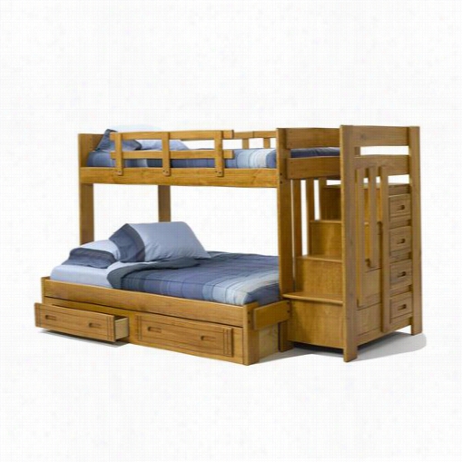 Chelsea Home Furniture 36154w-s Twkn / Full Bunk Bed With Stairway Chest And Underbed Storage In Honey