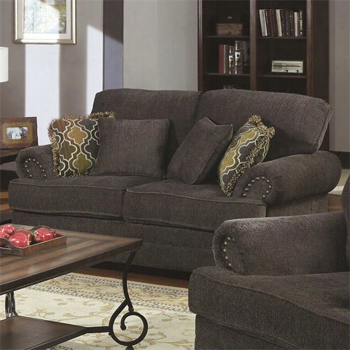 Coater Furniture 504402 Colton Trad Itional Love Seat In Smokey Grey With Rolled Arms And Throw Pillows