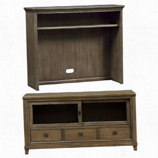 Hammary 488- 585-488-568  Park Studio 66"" Entertainment Center Comsole And Hutch In Quarteredo Ak And Ash Burl