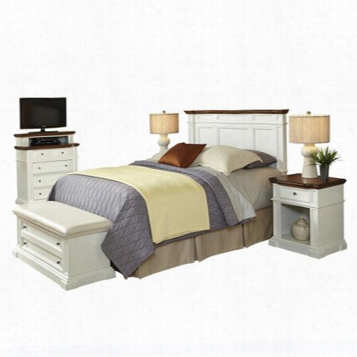 Home Styles 5002-602 Americana King/california King Headboarc, Twoo Night Stands, Media Chest And Upholtsered Bench