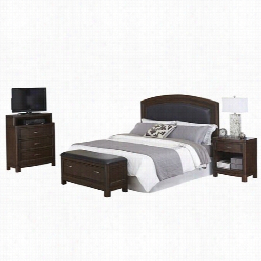 Home Styles 5549-5024a Crescent Hill Queen Leather Upholstered Headboard, Night Stand, Upholstered Bench, And Media Chest Iin Two-tone Tortoise Shell