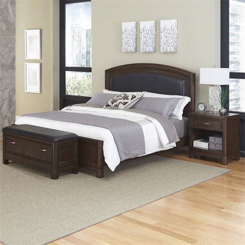 Homestyles 5549-5034a Crescent Hill Queen Leather Upholsteerd Bed, Night Stand, And Upholstered Bench In Two-tone Tortoise Shell