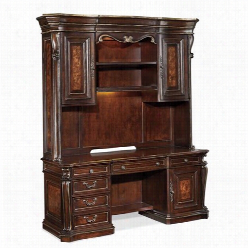 Hooker Furniture 5272-10464 Grand Palais Computer Credenza In Dar Wood With Hutch