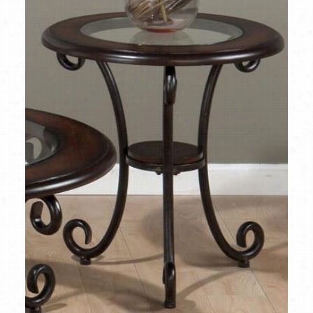 Jofran 607-3 24"" Round End Table With Glass Top And Metal Legs In Amelia Pine