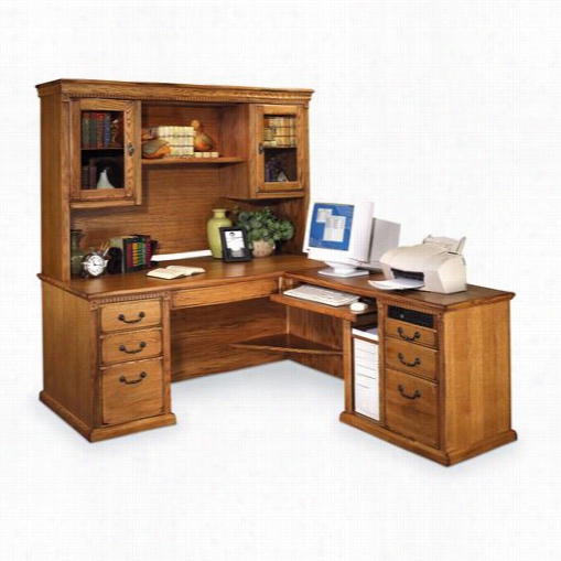 Kathy Irelnd Home By Martin Ho684r-ho684r-rw-ho682w Huntington Oxford Right Hand Facing L-shaped Desk With Hutch In Wheat