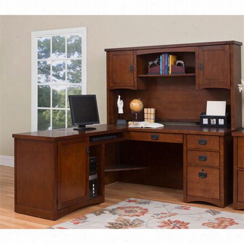 Kathy Ireland Home By Martin Mpb84l-mp684l-r-mp682 Mission Pasadena Left Hand Facing L-shaped Desk With Storage Hutch In Rustic