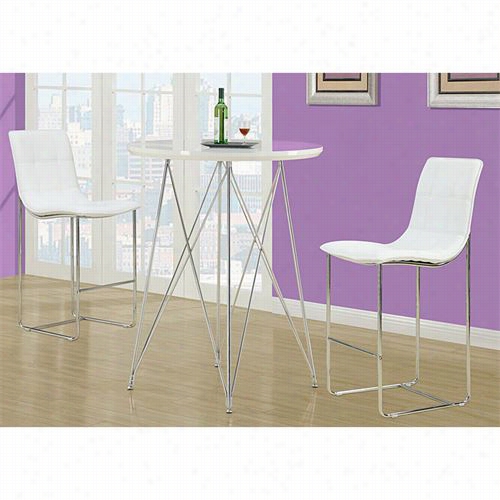 Monarch Specialties I346 36""dia Metal Bar Table In Glossy White/chrome