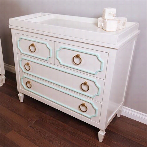 Newport Cottages Npc3260-9950-wh-mt-knb09 Beverly  Drawer Dresser In Pale Witth Mint Trim And White Changing Tray