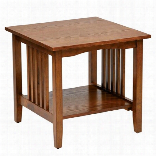 Office Star Sra09-ah Si Erra Mission End Table In Oak With Pull Out Drawer And Solid Wood Legs