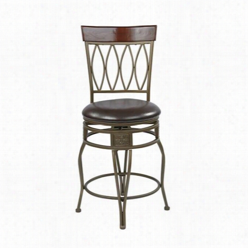 Osp Designs Csm2624-es Cosmo 24"" Metal Swivel Barstoo In Antique Grey With Espresso Faux Leather Seat