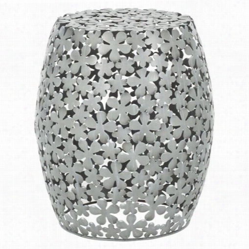 Safav Ieh Fox4502a Floral Flower Stool In Silver With White Wash