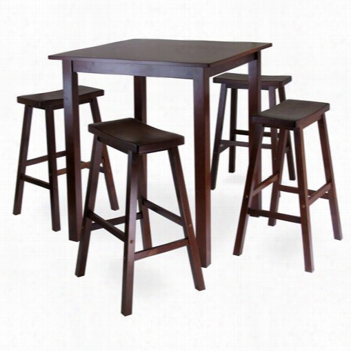 Winsome 94549 Parkland 5 Piece Squre Pub Tabls Set With 4 Saddle Seat Stools