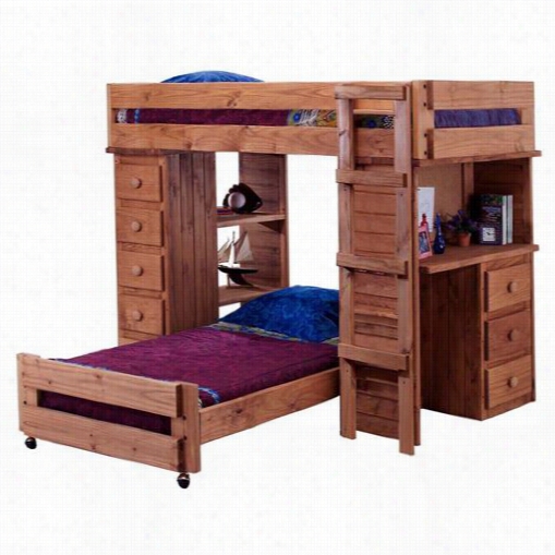 Chelsea Home Furniture 315014 Twin Ofer Twin Student Loft Bed With Desk Aand Chest Ends In Mahog Any Stain