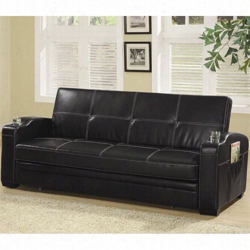 Coaster Furniture 300132 Fux Leathe Sofa Bed In Black With Storage And Cup Holders