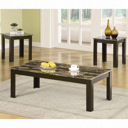 Coaster Furniture 700375 Coffee And  End  Table Set Through  Marble-lookinng Top