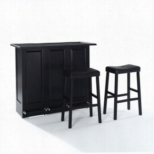 Crosley Furni Ture F400034bk Mobile Folding Bar With 29"" Upholstered Saddle Stools In Wicked