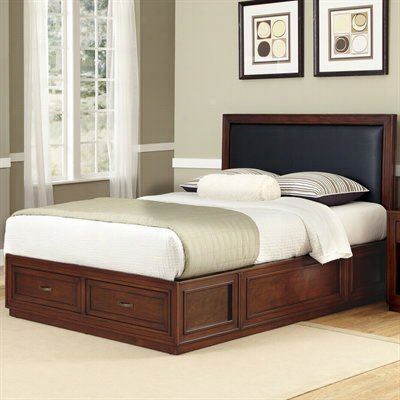Domestic Styles 5546-500b Duet Platform Queen Panel Bed With Black Leather Inset In Countrified Cherry