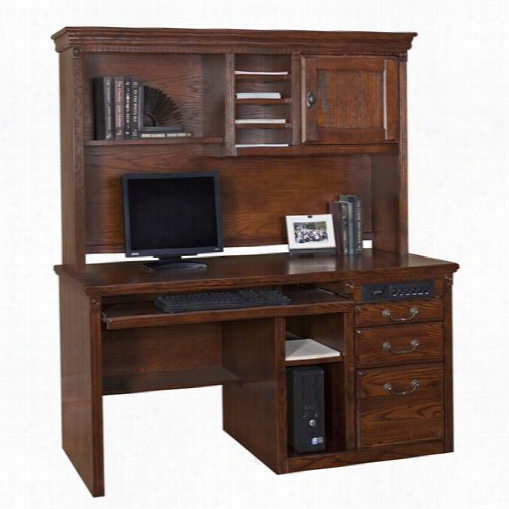 Kathy Ire Land Home Bymartin Ho542bb-ho540b Huntington Oxford Single Pedestal Computer Desk With Hutch In Burnish