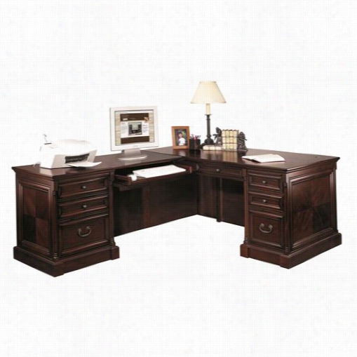 Kathy Ireland Home By Martin Mv664l-r-mv664l Mount View 74"" Left Hand Keyboard Go  And Executive Desk In Cobblestone Cherry