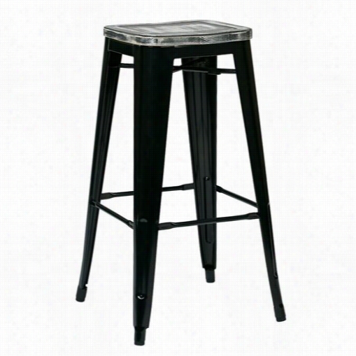 Office Star Brw31303a2 Bristow 30"" Natique Metal Barrstool With Vintage Wood Seat - 2 Apck