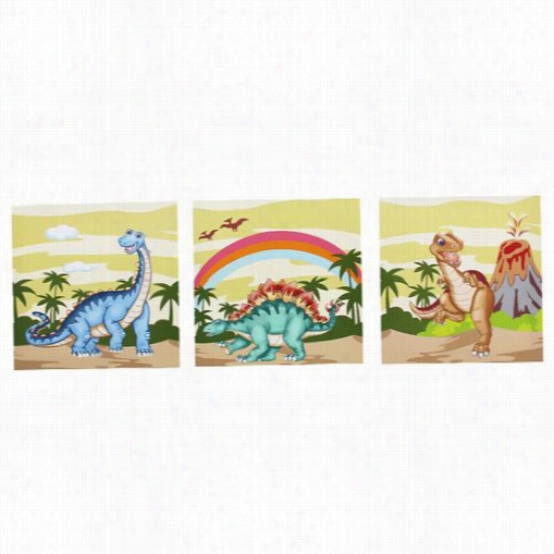 Teamson Td-0200a Dinoaur Kingdom Canvas Wall Art Set