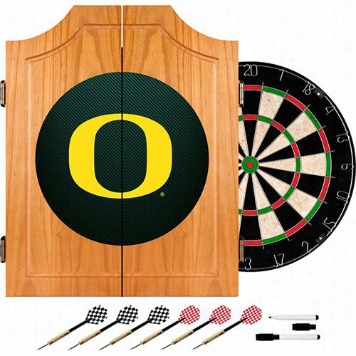Trade Marl Games Org7000-cbn Universith Of Oregon Wood Dart Cabinet Set