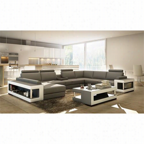 Vig Furniture Vgev5080 Divani Casa Bonded Leather Partial Sofa In Grey/white With 47"" Coffee Table