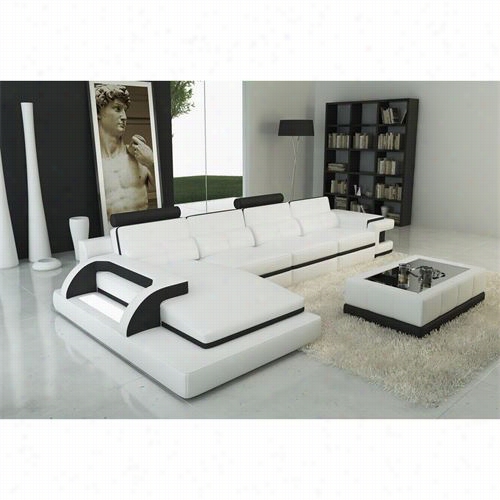 Vig Furniture Vgev6122c Divani Casa Modern Bonded Leather Section Al Sofa In White/black