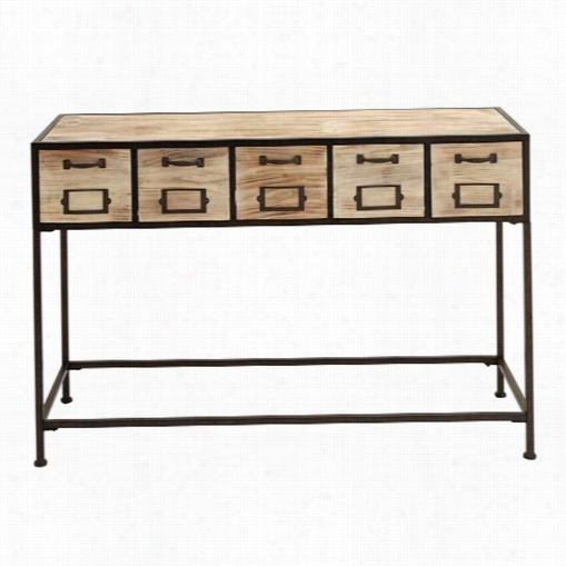 Woodland Imports 54427 Console Table With Bright Light Wood And Metal Leg