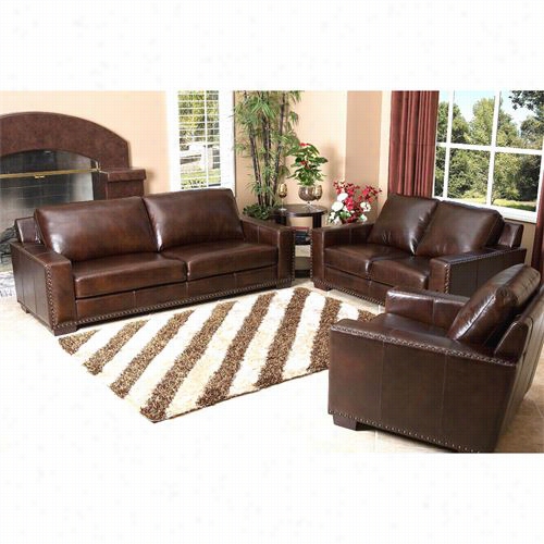 Abbyso N Living Sk-9 060-brn-3/2/1 Bevdrly 3 Piece Hand-rubbed Leather Sofa, Loveseat, And Armchair