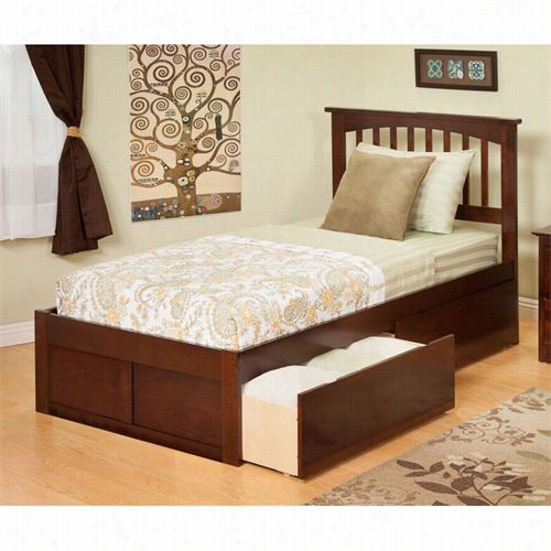 Atlantic Furniture Ar875211 Mission Sovereign Bed With Even Panel Footboard And 2 Urban Bed Drawers